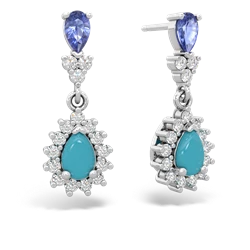 Tanzanite Halo Pear Dangle 14K White Gold earrings E1882