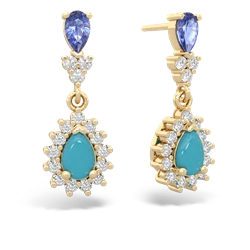 Tanzanite Halo Pear Dangle 14K Yellow Gold earrings E1882