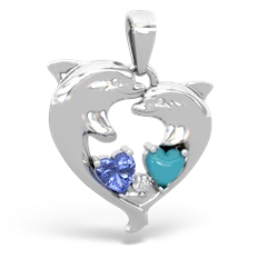 Tanzanite Dolphin Heart 14K White Gold pendant P5820