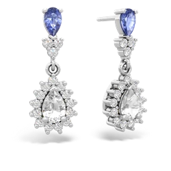 Tanzanite Halo Pear Dangle 14K White Gold earrings E1882