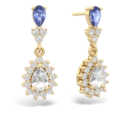 Tanzanite Halo Pear Dangle 14K Yellow Gold earrings E1882