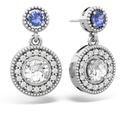 Tanzanite Halo Dangle 14K White Gold earrings E5319