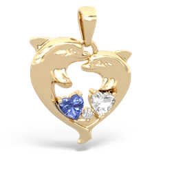 Tanzanite Dolphin Heart 14K Yellow Gold pendant P5820