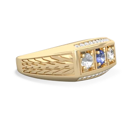 Tanzanite Three Stone Tire Tread Men's 14K Yellow Gold ring R0520