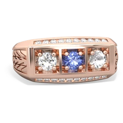 Tanzanite Three Stone Tire Tread Men's 14K Rose Gold ring R0520