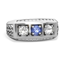 Tanzanite Three Stone Tire Tread Men's 14K White Gold ring R0520