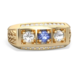 Tanzanite Three Stone Tire Tread Men's 14K Yellow Gold ring R0520