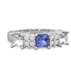 Tanzanite Three Stone Diamond Cluster 14K White Gold ring R2592