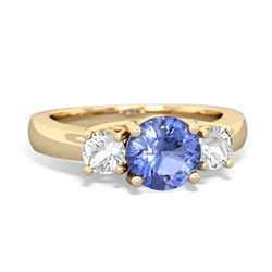 Tanzanite Three Stone Round Trellis 14K Yellow Gold ring R4018