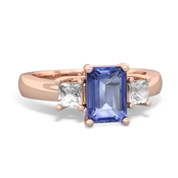 Tanzanite Three Stone Emerald-Cut Trellis 14K Rose Gold ring R4021