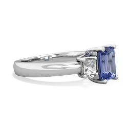 Tanzanite Three Stone Emerald-Cut Trellis 14K White Gold ring R4021