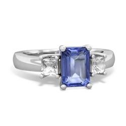 Tanzanite Three Stone Emerald-Cut Trellis 14K White Gold ring R4021