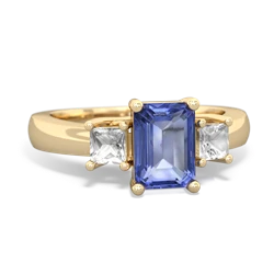 Tanzanite Three Stone Emerald-Cut Trellis 14K Yellow Gold ring R4021