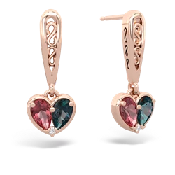 Pink Tourmaline Filligree Heart 14K Rose Gold earrings E5070