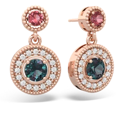 Pink Tourmaline Halo Dangle 14K Rose Gold earrings E5319