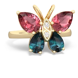 Pink Tourmaline Butterfly 14K Yellow Gold ring R2215