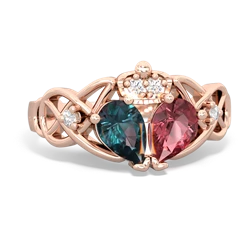 Pink Tourmaline 'One Heart' Celtic Knot Claddagh 14K Rose Gold ring R5322