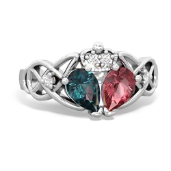 Pink Tourmaline 'One Heart' Celtic Knot Claddagh 14K White Gold ring R5322