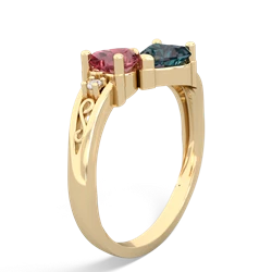 Pink Tourmaline Snuggling Hearts 14K Yellow Gold ring R2178