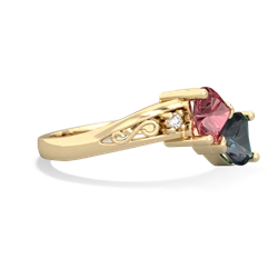 Pink Tourmaline Snuggling Hearts 14K Yellow Gold ring R2178