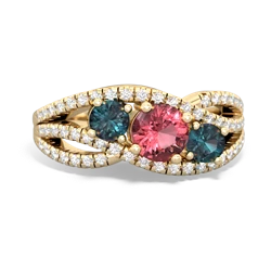 Pink Tourmaline Three Stone Aurora 14K Yellow Gold ring R3080