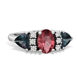 Pink Tourmaline Antique Style Three Stone 14K White Gold ring R2186