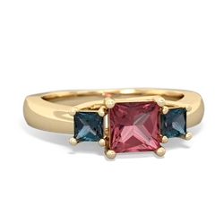 Pink Tourmaline Three Stone Trellis 14K Yellow Gold ring R4015