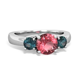 Pink Tourmaline Three Stone Round Trellis 14K White Gold ring R4018