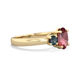 Pink Tourmaline Three Stone Oval Trellis 14K Yellow Gold ring R4024