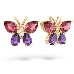 Pink Tourmaline Butterfly 14K Yellow Gold earrings E2215