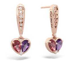 Pink Tourmaline Filligree Heart 14K Rose Gold earrings E5070