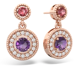 Pink Tourmaline Halo Dangle 14K Rose Gold earrings E5319