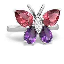 Pink Tourmaline Butterfly 14K White Gold ring R2215