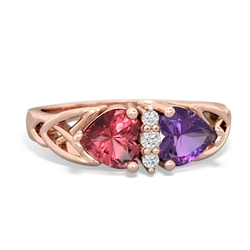 Pink Tourmaline Celtic Knot Double Heart 14K Rose Gold ring R5040