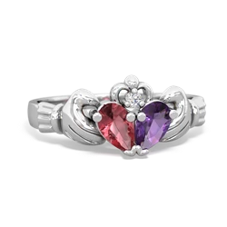 Pink Tourmaline 'Our Heart' Claddagh 14K White Gold ring R2388