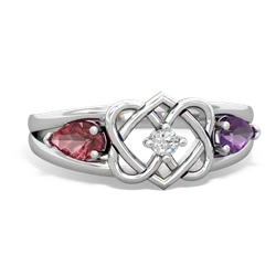 Pink Tourmaline Hearts Intertwined 14K White Gold ring R5880