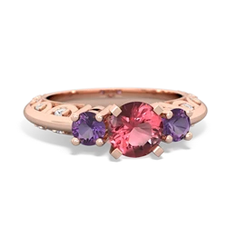 Pink Tourmaline Art Deco Eternal Embrace Engagement 14K Rose Gold ring C2003