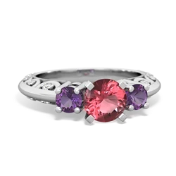 Pink Tourmaline Art Deco Eternal Embrace Engagement 14K White Gold ring C2003