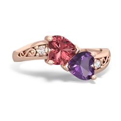 Pink Tourmaline Snuggling Hearts 14K Rose Gold ring R2178