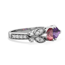 Pink Tourmaline Diamond Butterflies 14K White Gold ring R5601