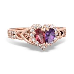 Pink Tourmaline Celtic Knot Two Hearts As One 14K Rose Gold ring R2644HRT