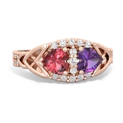 Pink Tourmaline Sparkling Celtic Knot 14K Rose Gold ring R2645