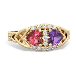 Pink Tourmaline Sparkling Celtic Knot 14K Yellow Gold ring R2645