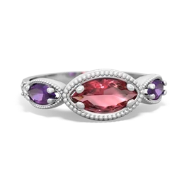 Pink Tourmaline Milgrain Marquise 14K White Gold ring R5700