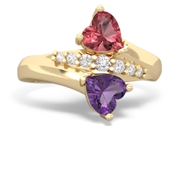 Pink Tourmaline Heart To Heart 14K Yellow Gold ring R2064