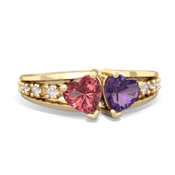 Pink Tourmaline Heart To Heart 14K Yellow Gold ring R3342