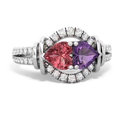 Pink Tourmaline Art-Deco Keepsake 14K White Gold ring R5630