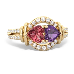 Pink Tourmaline Art-Deco Keepsake 14K Yellow Gold ring R5630