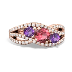 Pink Tourmaline Three Stone Aurora 14K Rose Gold ring R3080