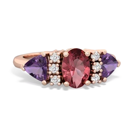 Pink Tourmaline Antique Style Three Stone 14K Rose Gold ring R2186